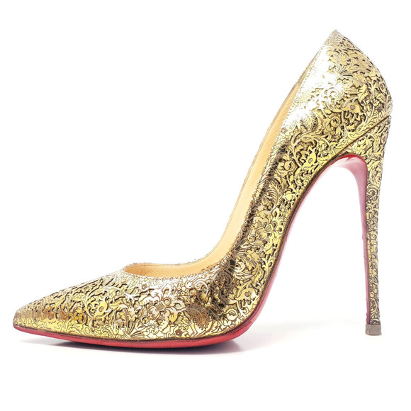 Christian Louboutin Shoes - Christian Louboutin So Kate Rococo Heels Gold Laser Cut Leather Sandals EU 40.5